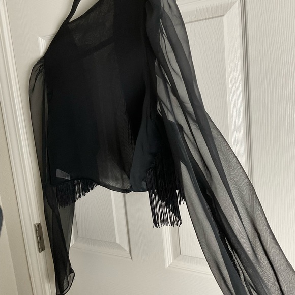 Vintage woman’s Sheer Black Fringe cardigan size X-Large - Picture 6 of 9